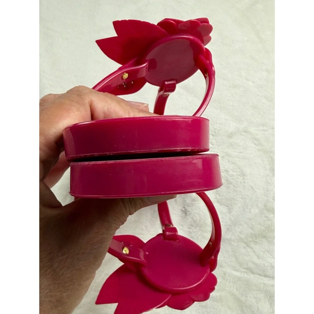 Tory Burch Fuchsia Pink Floral Jelly Thong Sandals Womens 5 Flat Flip Flops Logo